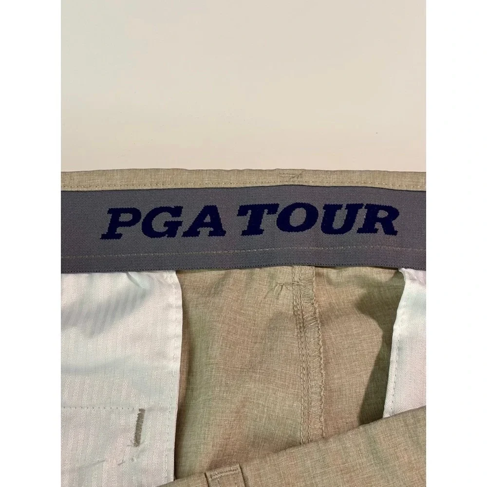 PGA Tour Mens Golf Shorts Size 38 Khaki Flat Front Stretch Pickleball Athleisure